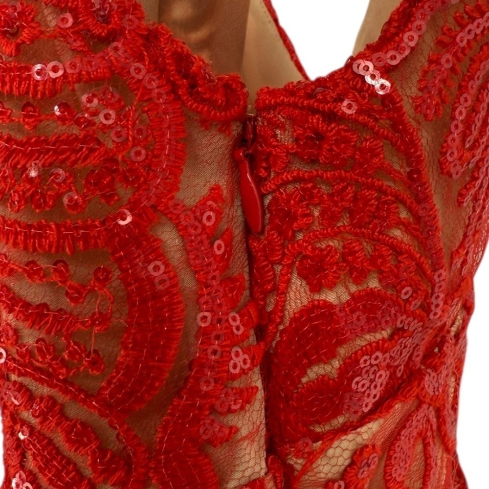 NWT Free People Night Shimmers Mini Dress Red Lace Sequin V Neck Size 10 Glam - Picture 11 of 16